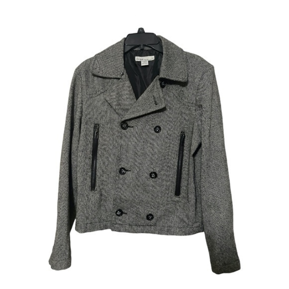 Andres Velasco Menswear Tweed Cropped Peacoat Removable Faux Fur Collar Size Med
